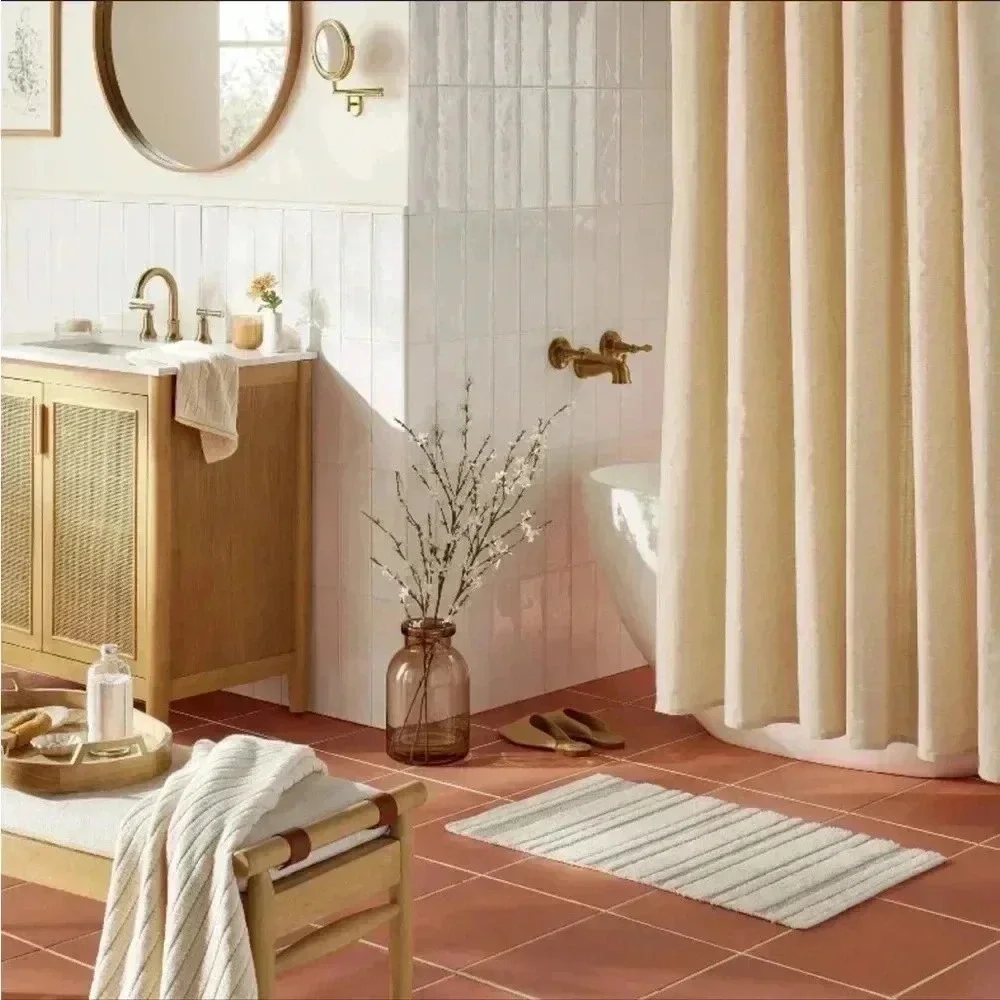 NWT Textured Windowpane Shower Curtain‎ Beige Hearth & Hand